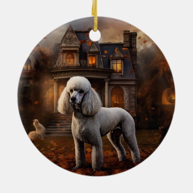 Poodle Halloween Scary Ceramic Ornament (Back)