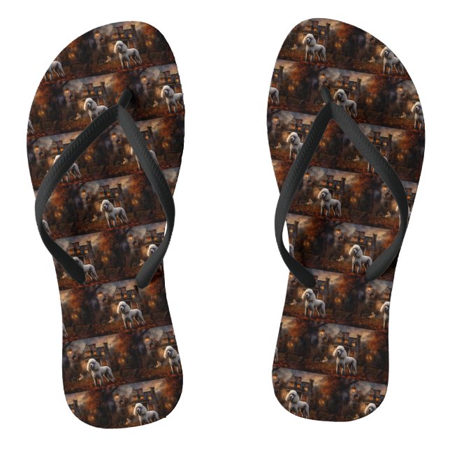 Poodle Halloween Scary Flip Flops (Footbed)