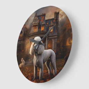 Poodle Halloween Scary Large Clock