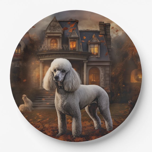 Poodle Halloween Scary Paper Plates (Front)