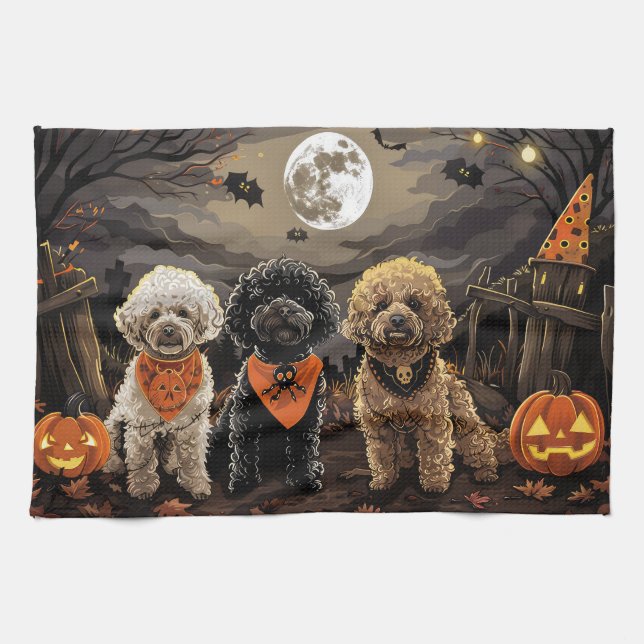 Poodle Halloween Spooky Kitchen Towel (Horizontal)