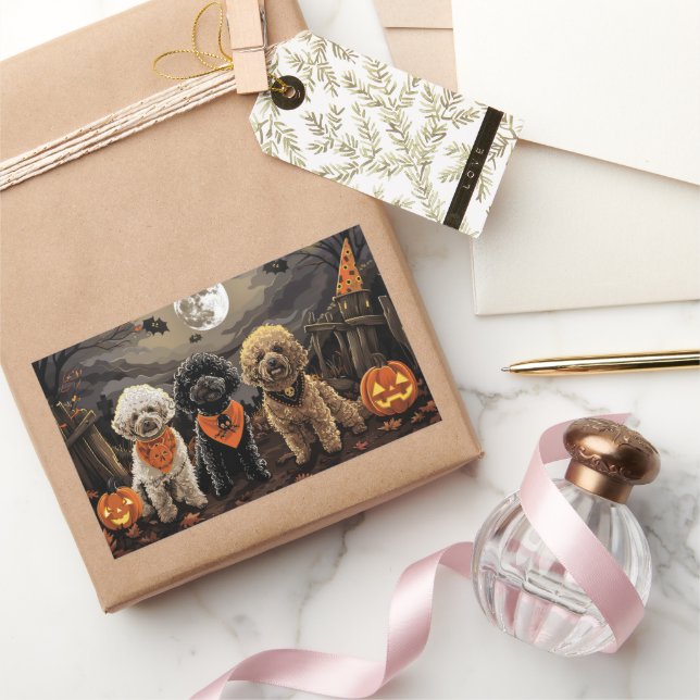 Poodle Halloween Spooky Rectangular Sticker (Gifting)