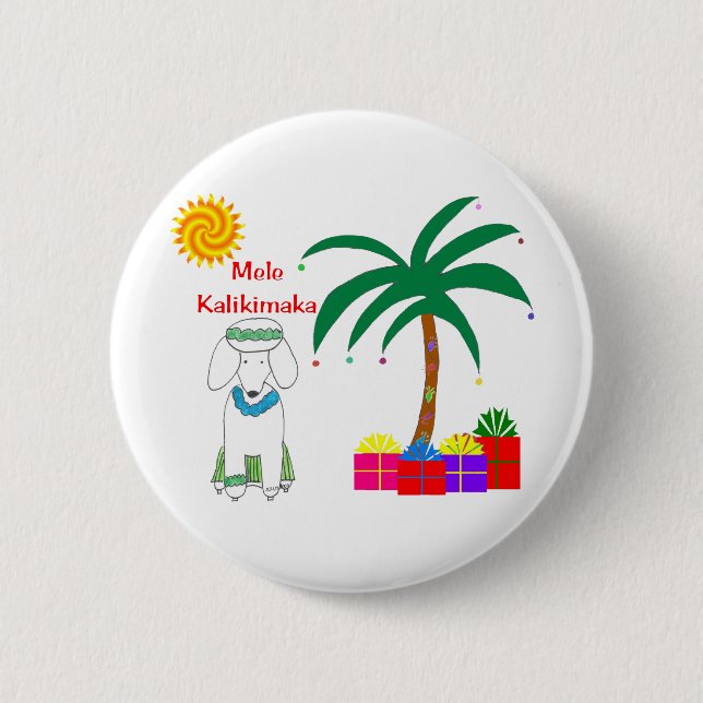 Poodle Hawaiian Christmas Pinback Button (Front)