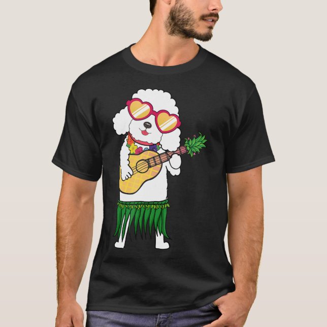 Poodle Hawaiian Costume Playing Ukulele Summer Gif T-Shirt (Front)