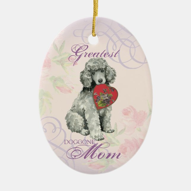 Poodle Heart Mom Ceramic Ornament (Front)