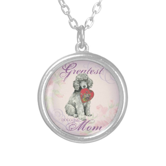 Poodle Heart Mom Silver Plated Necklace (Front)