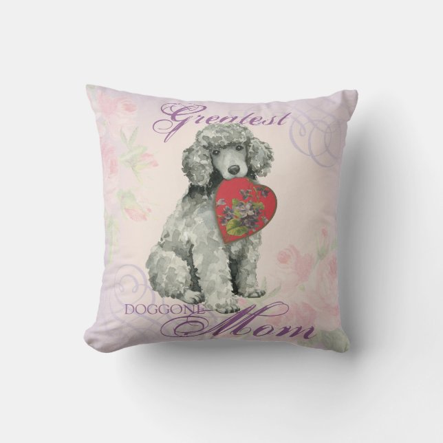 Poodle Heart Mom Throw Pillow (Front)