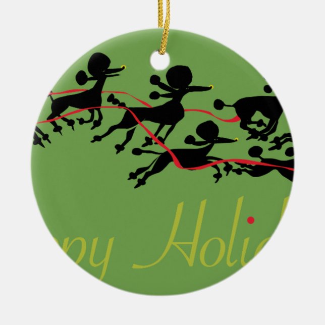 Poodle Holiday card Ceramic Ornament (Front)