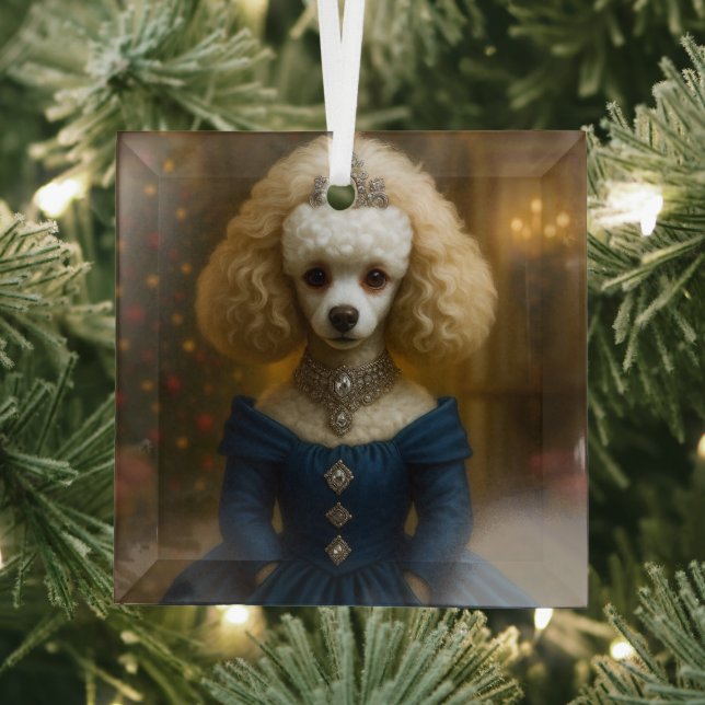 Poodle Holiday  Glass Ornament (Insitu)