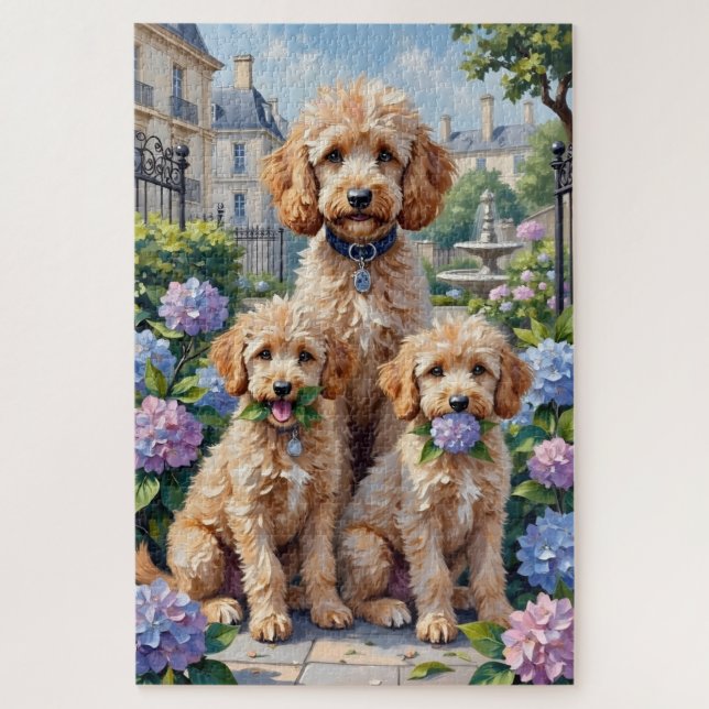 Poodle Hydrangea Garden Art Jigsaw Puzzle (Vertical)