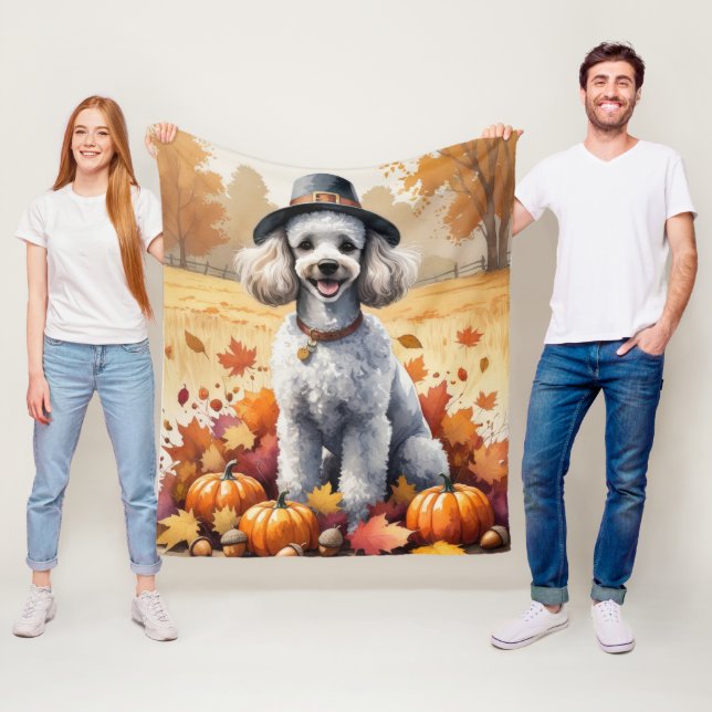 Poodle In Autumn Leaves Thanksgiving Art Fleece Blanket (In Situ)