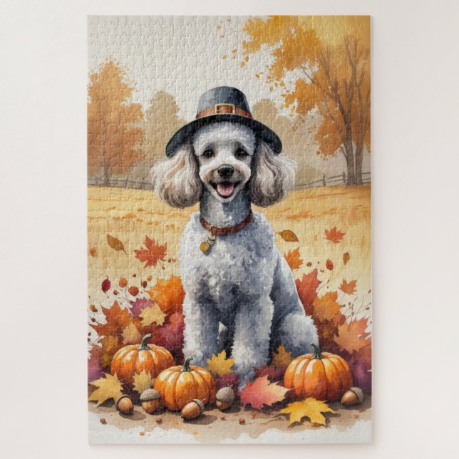 Poodle In Autumn Leaves Thanksgiving Art Jigsaw Puzzle (Vertical)
