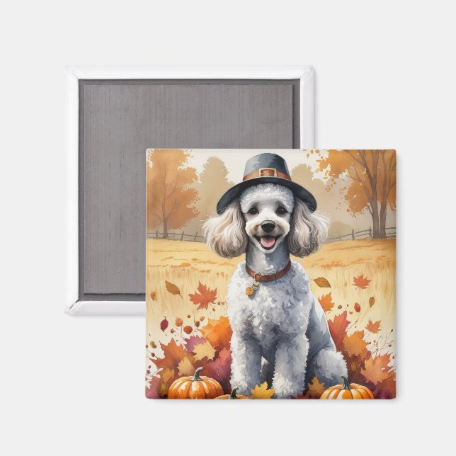 Poodle In Autumn Leaves Thanksgiving Art Magnet (Front/Back)