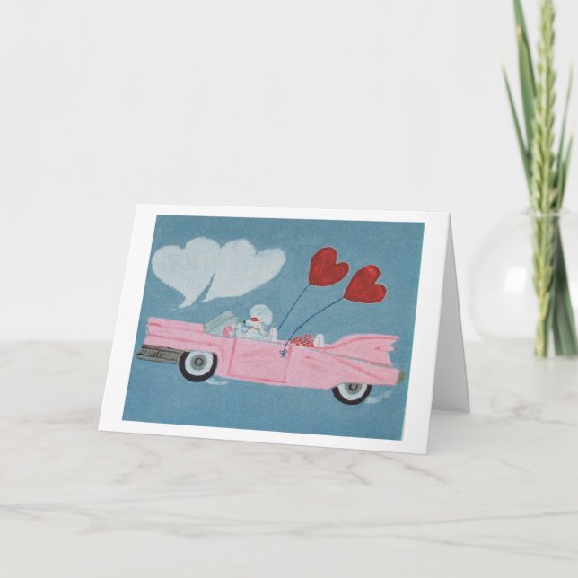 Poodle in Pink Convertible Card (Front)