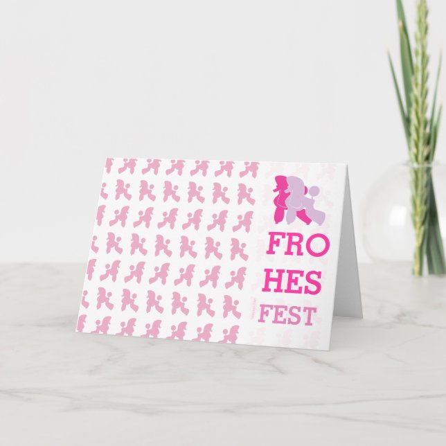 Poodle in Pink Greetings Holiday Card (Front)