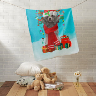 Poodle in snow with Christmas gifts Baby Blanket
