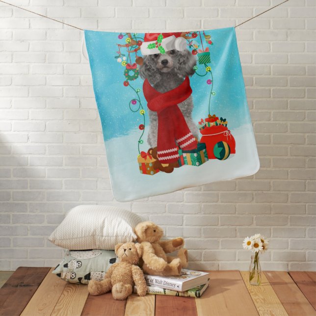Poodle in snow with Christmas gifts Baby Blanket (In Situ)