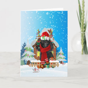 Poodle in snow with Christmas gifts Card