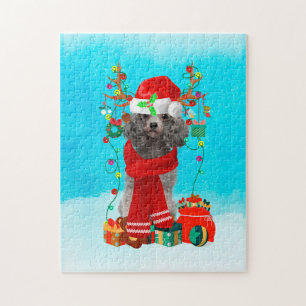 Poodle in snow with Christmas gifts Jigsaw Puzzle