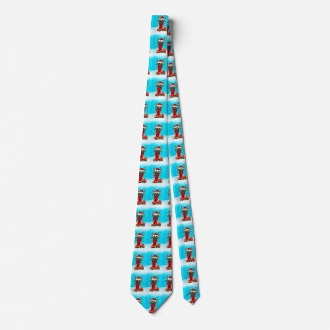 Poodle in snow with Christmas gifts Neck Tie (Front)