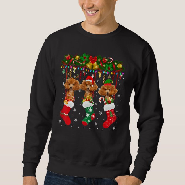 Poodle In Sock Xmas Reindeer Santa Elf Dog Sweatshirt (Front)