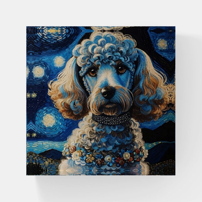 Poodle in Starry Night Paperweight (Front)