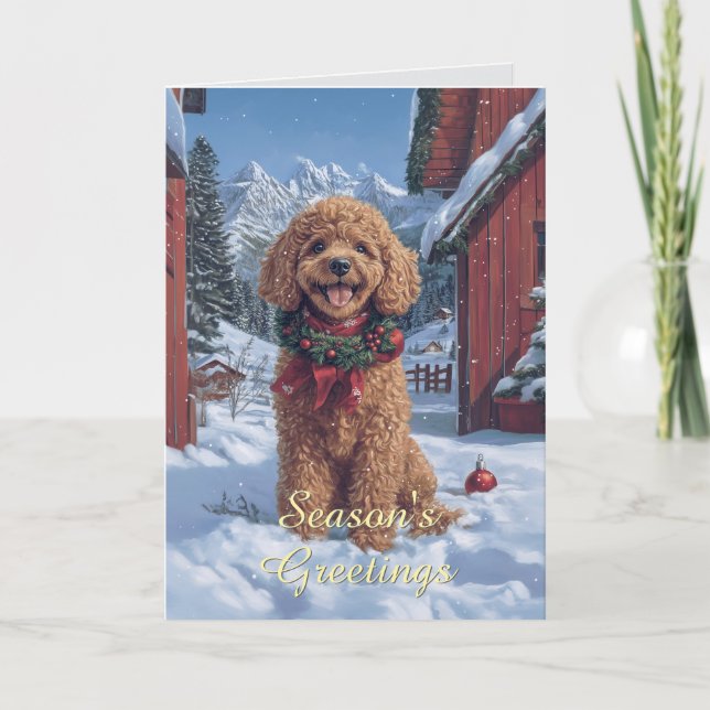 Poodle in the Snow Christmas Card (Front)
