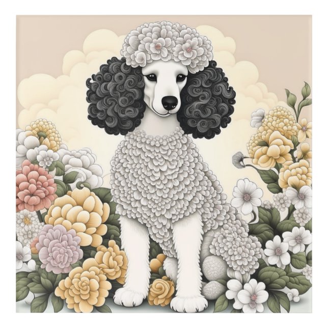 Poodle in Whimsical Flowers  Acrylic Print (Front)
