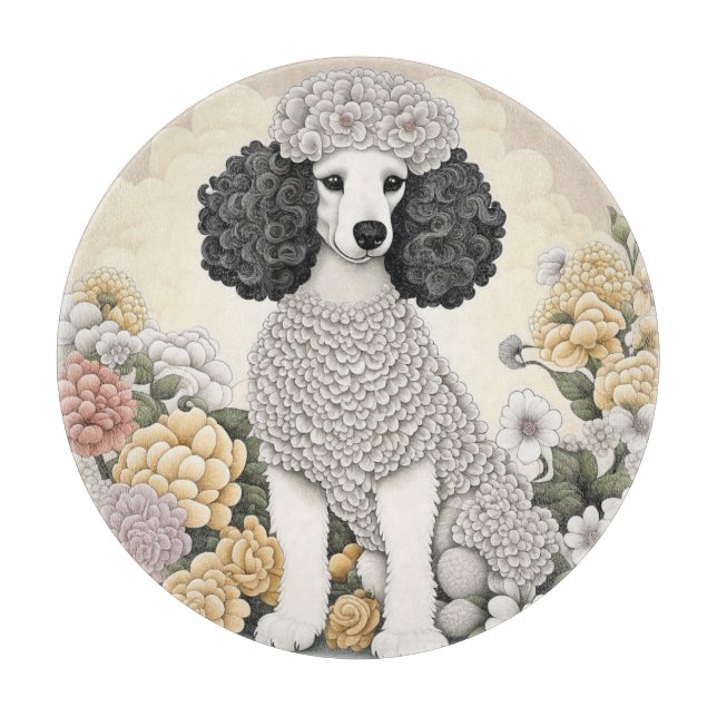 Poodle in Whimsical Flowers  Cutting Board (Front)