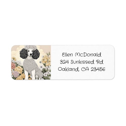 Poodle in Whimsical Flowers   Label
