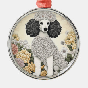 Poodle in Whimsical Flowers Metal Ornament