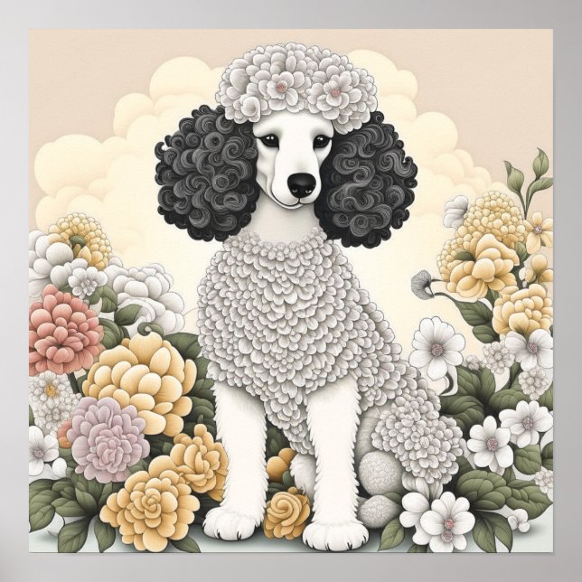 Poodle in Whimsical Flowers  Poster (Front)