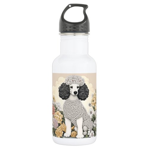 Poodle in Whimsical Flowers  Stainless Steel Water Bottle