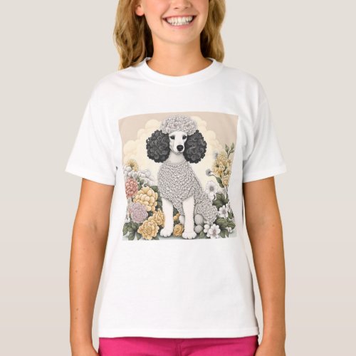 Poodle in Whimsical Flowers  T_Shirt