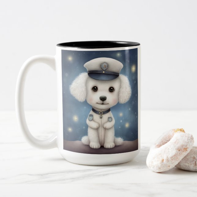 Poodle K9 Hero...Protect & Serve Two-Tone Coffee Mug (With Donut)