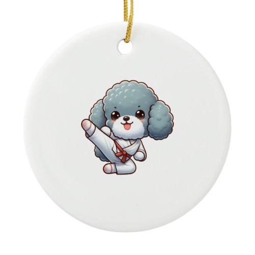 Poodle karate high kick martial arts ceramic ornament