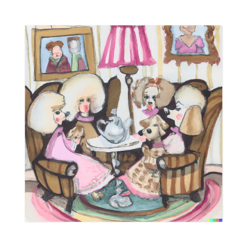 Poodle Ladies Having a Reunion Watercolor Metal Print