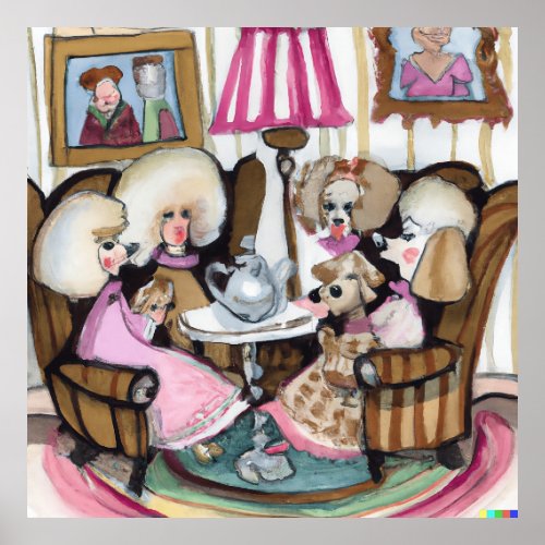 Poodle Ladies Having a Reunion Watercolor Poster