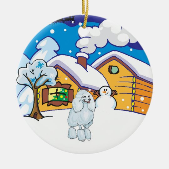 Poodle Log Cabin Ceramic Ornament