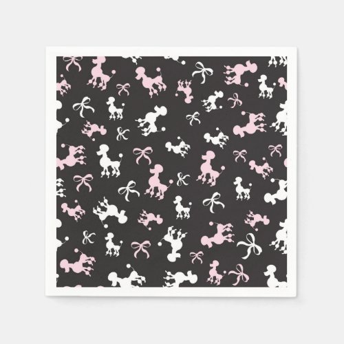 Poodle Love Pink and Black Paper Napkins