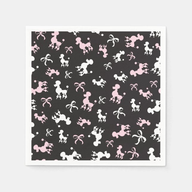 Poodle Love Pink and Black Paper Napkins (Front)