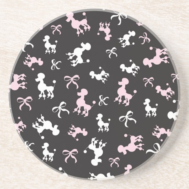Poodle Lover Pink and Black White Drink Coaster (Front)