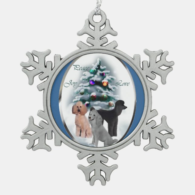Poodle Lovers Christmas Snowflake Pewter Christmas Ornament (Front)