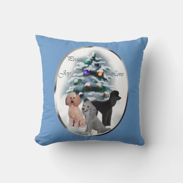Poodle Lovers Christmas Throw Pillow (Front)