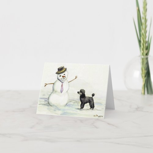 Poodle Meets Snowman Dog Art Card