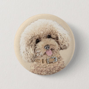 Poodle Miniature Toy Apricot Cream Brown Dog Art Button