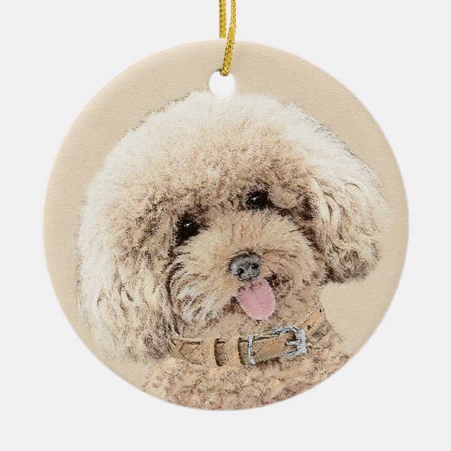 Poodle Miniature Toy Apricot Cream Brown Dog Art Ceramic Ornament (Front)