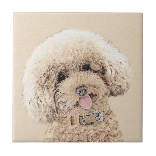 Poodle Miniature Toy Apricot Cream Brown Dog Art Ceramic Tile