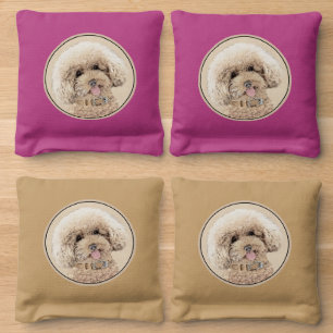 Poodle Miniature Toy Apricot Cream Brown Dog Art Cornhole Bags