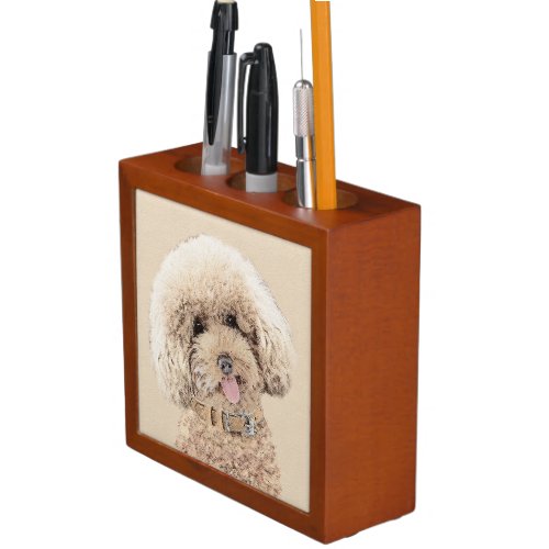 Poodle Miniature Toy Apricot Cream Brown Dog Art Desk Organizer